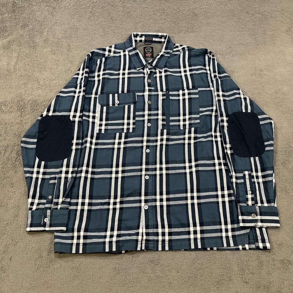 Wrangler ATG Regular Fit Teal Plaid Elbow Patch Long Sleeve Shirt Men's Size XL